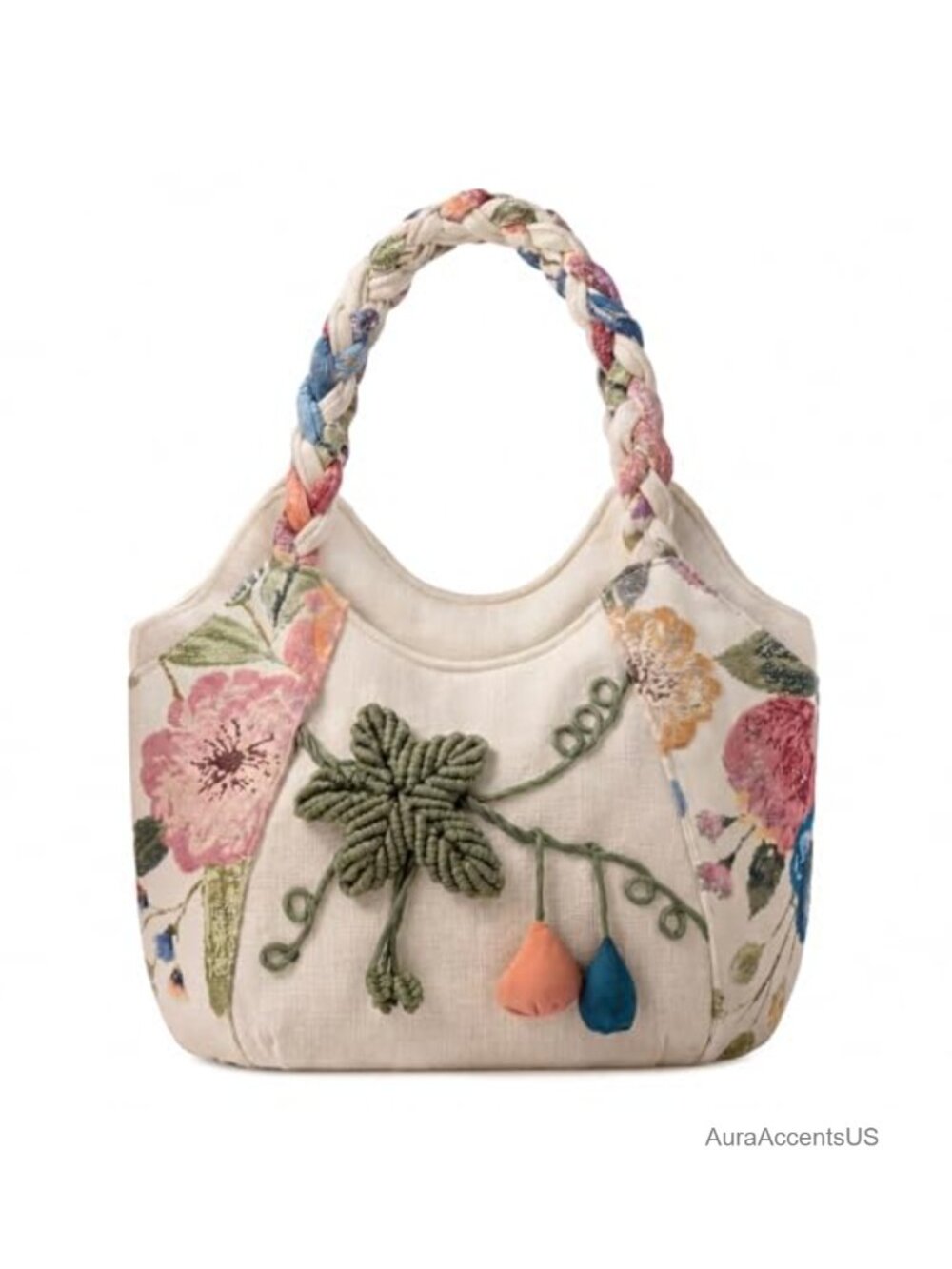 Embroidery Canvas Tote Bag Satchel Multi Pocket Vintage Ethnic Handbag for Women